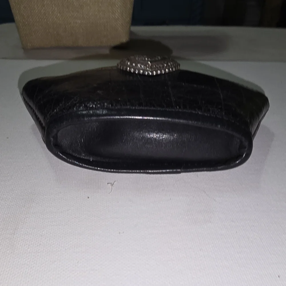 Brighton Vintage Crocodile Black Leather Heart-Embellished Women's Accessory Bag